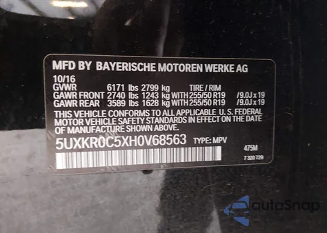 2017 BMW X5 xDrive35I from USA, damaged, VIN 5UXKR0C5XH0V68563